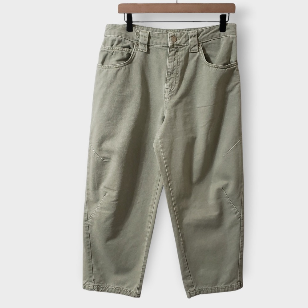 Zara Woman Barrel Jeans Sage Green Denim High Rise Baggy Cropped Size 6
